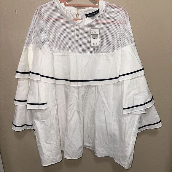 Ashley Stewart White Mesh‎ Ruffle Trim Top Plus Size 26/28 NWT - Picture 1 of 7